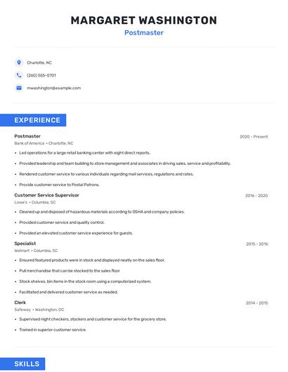 Postmaster Resume