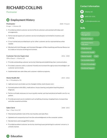 Postmaster Resume