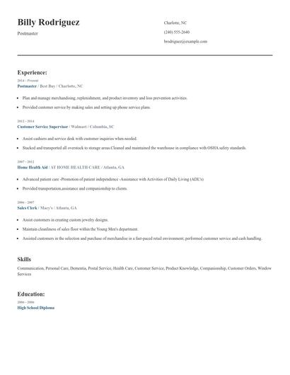 Postmaster Resume