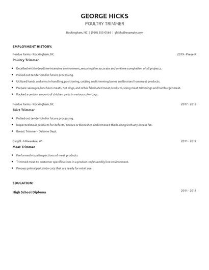 Poultry Trimmer Resume