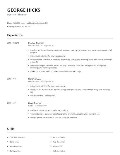 Poultry Trimmer Resume