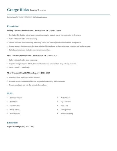 Poultry Trimmer Resume