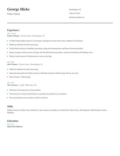 Poultry Trimmer Resume