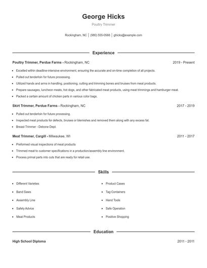 Poultry Trimmer Resume