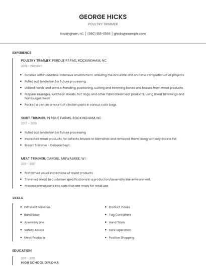 Poultry Trimmer Resume