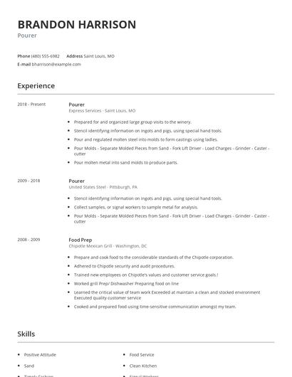 Pourer Resume