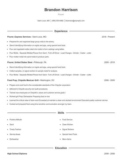 Pourer Resume