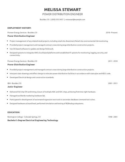 Power Distribution Engineer Resume