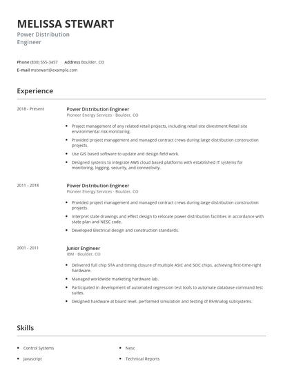 Power Distribution Engineer Resume