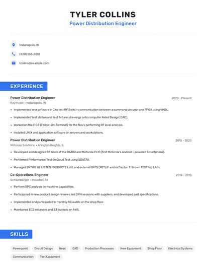 Power Distribution Engineer Resume