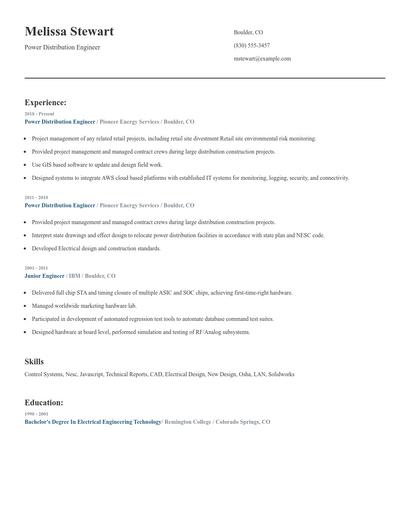Power Distribution Engineer Resume