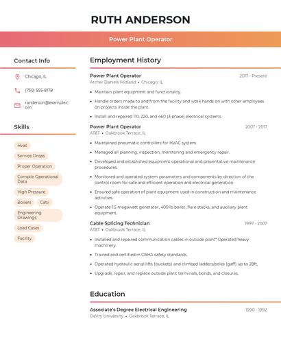 Power Plant Operator Resume