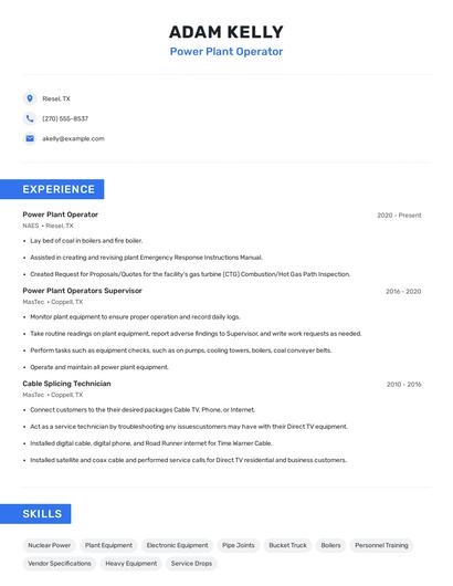 Power Plant Operator Resume