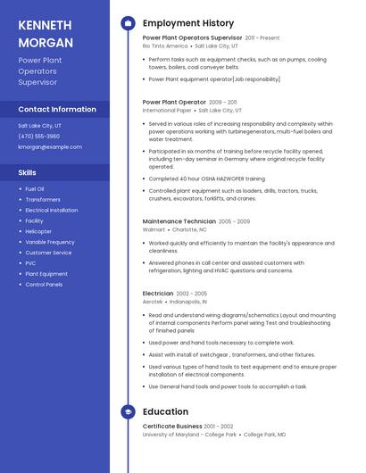 Power Plant Operators Supervisor Resume