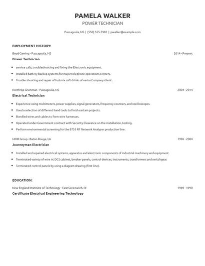 Power Technician Resume