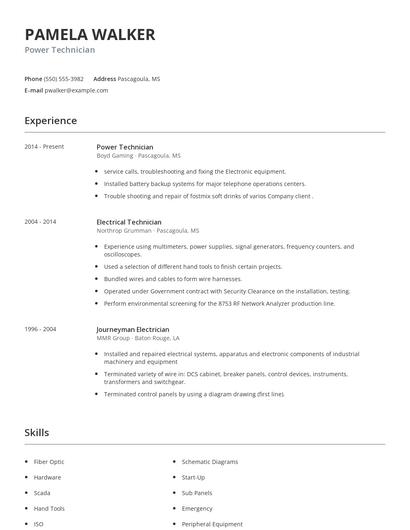 Power Technician Resume