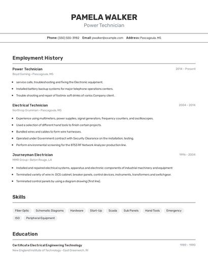 Power Technician Resume
