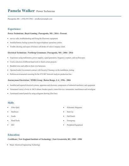 Power Technician Resume