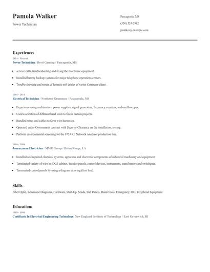 Power Technician Resume