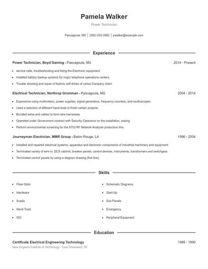 Power Technician Resume
