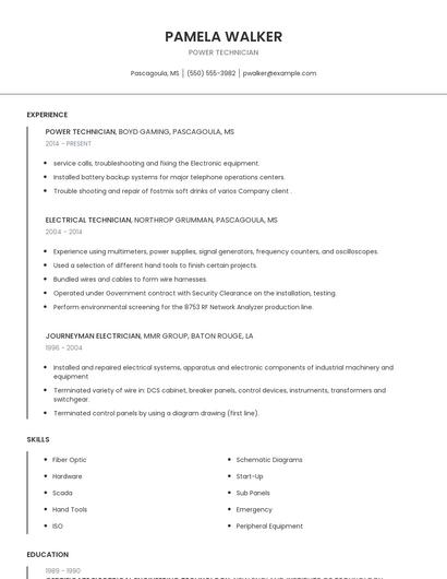 Power Technician Resume