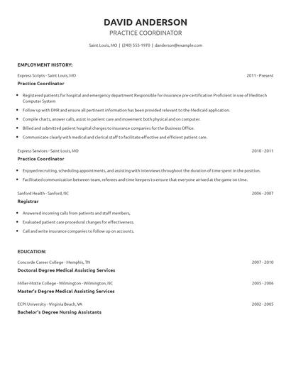 Practice Coordinator Resume