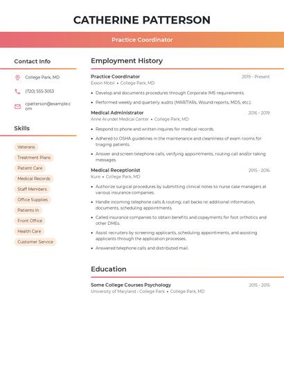 Practice Coordinator Resume