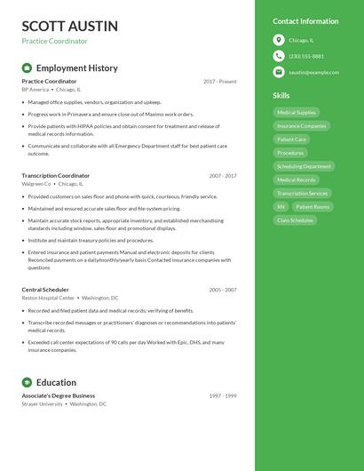Practice Coordinator Resume