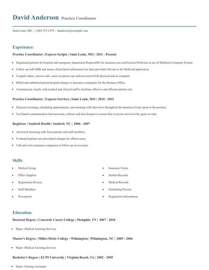 Practice Coordinator Resume