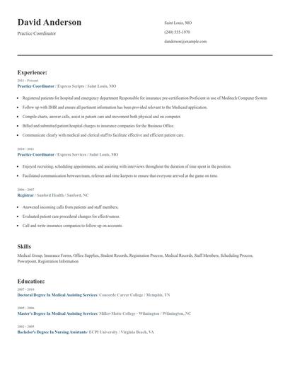 Practice Coordinator Resume