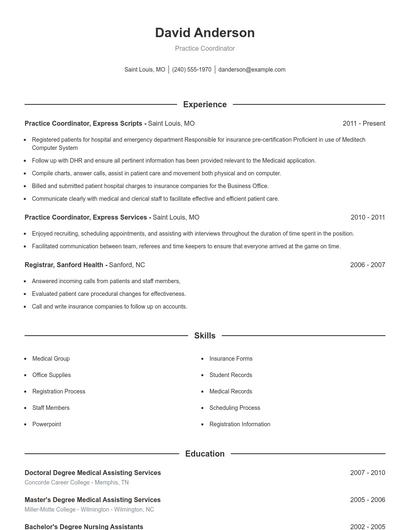 Practice Coordinator Resume