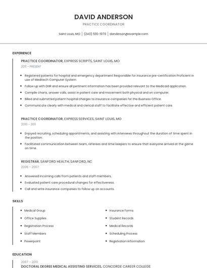 Practice Coordinator Resume