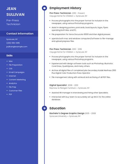 Pre-Press Technician Resume