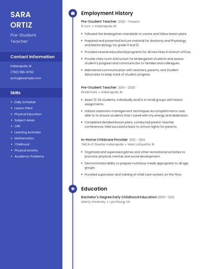 Pre-Student Teacher Resume