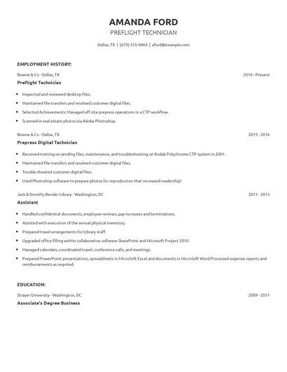 Preflight Technician Resume