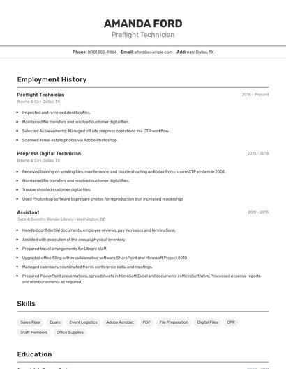 Preflight Technician Resume