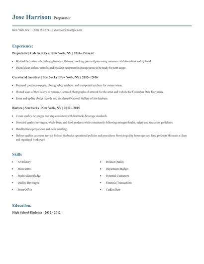 Preparator Resume
