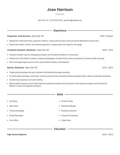 Preparator Resume