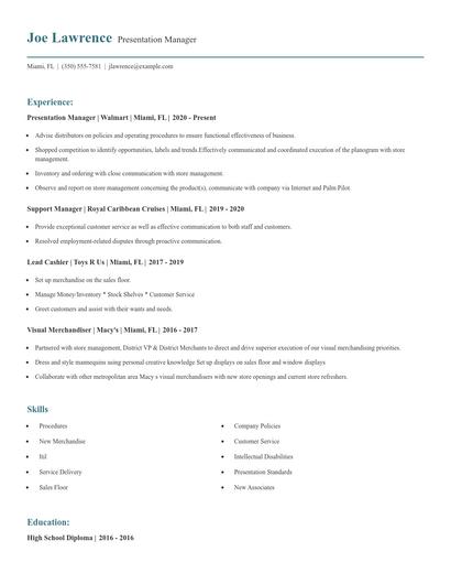 Presentation Manager Resume