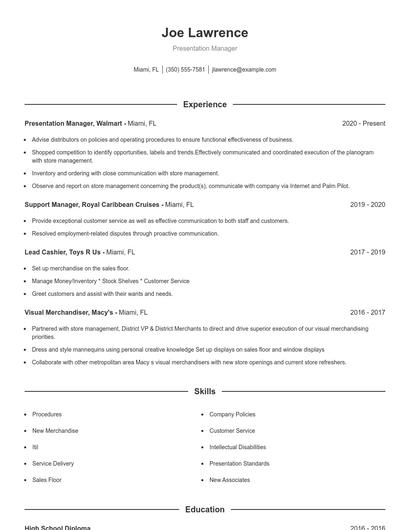 Presentation Manager Resume