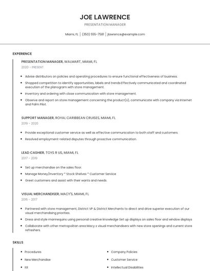 Presentation Manager Resume