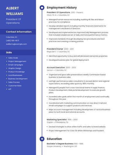 President Of Operations Resume