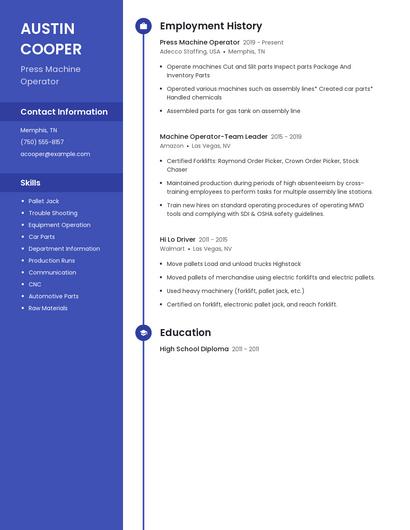 Press Machine Operator Resume
