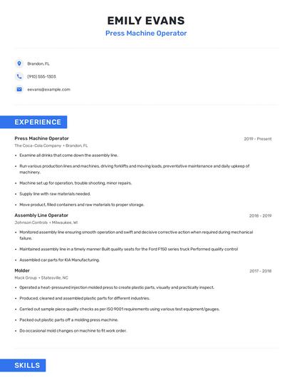 Press Machine Operator Resume