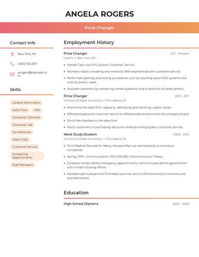 Price Changer Resume