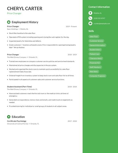 Price Changer Resume