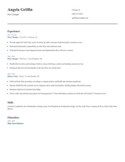 Price Changer Resume