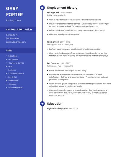 Pricing Clerk Resume