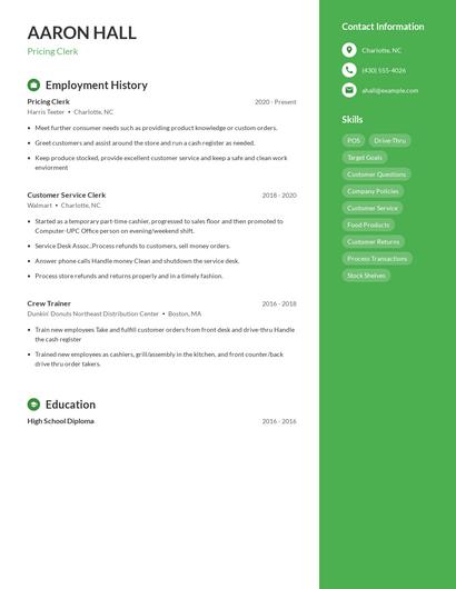 Pricing Clerk Resume