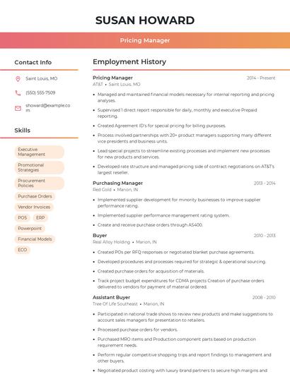 Pricing Manager Resume